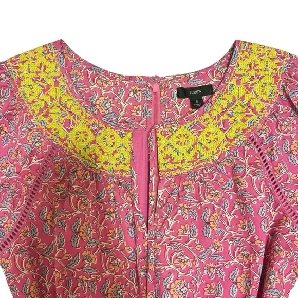 J.Crew Embroidered Romper Women’s Sz 8 Pink Vines Block Print Raglan Puff Sleeve - Picture 6 of 16